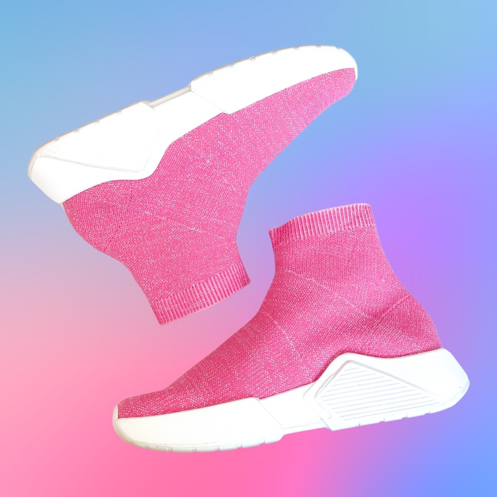 EUC 👟 ASOS DESIGN Della sock sneakers in pink glitter. SIZE 5